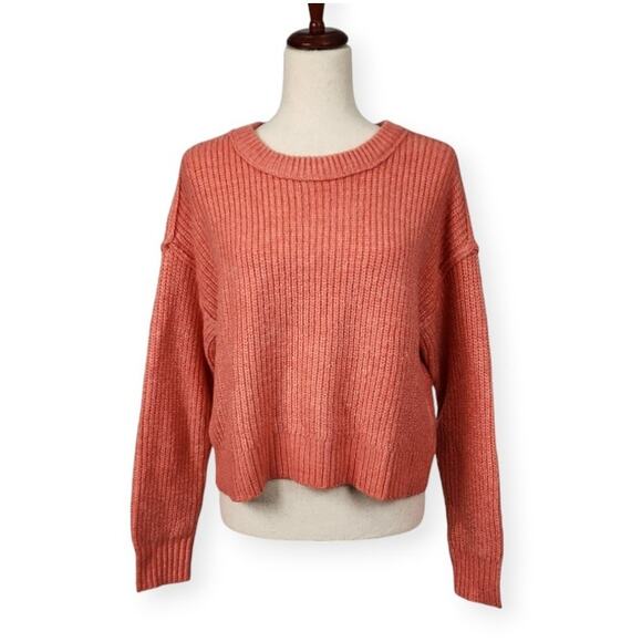 American Eagle Soft Knit Cropped Sweater Crewneck Long Sleeve Orange Size XS New - Picture 1 of 11